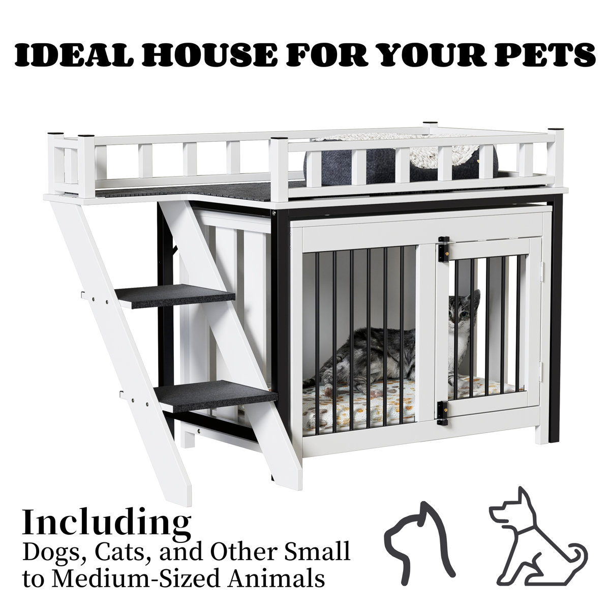 Image showcasing Tucker Murphy Pet™ Wooden Dog Crate & Cat House With Stairs, Raised ...